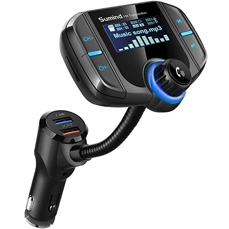 Bluetooth FM Transmitter Sumind Wireless Radio Adapter Hands-free Car Kit with 1.7 Inch Display QC3.0 and Smart 2.4A Dual USB | Автомобили