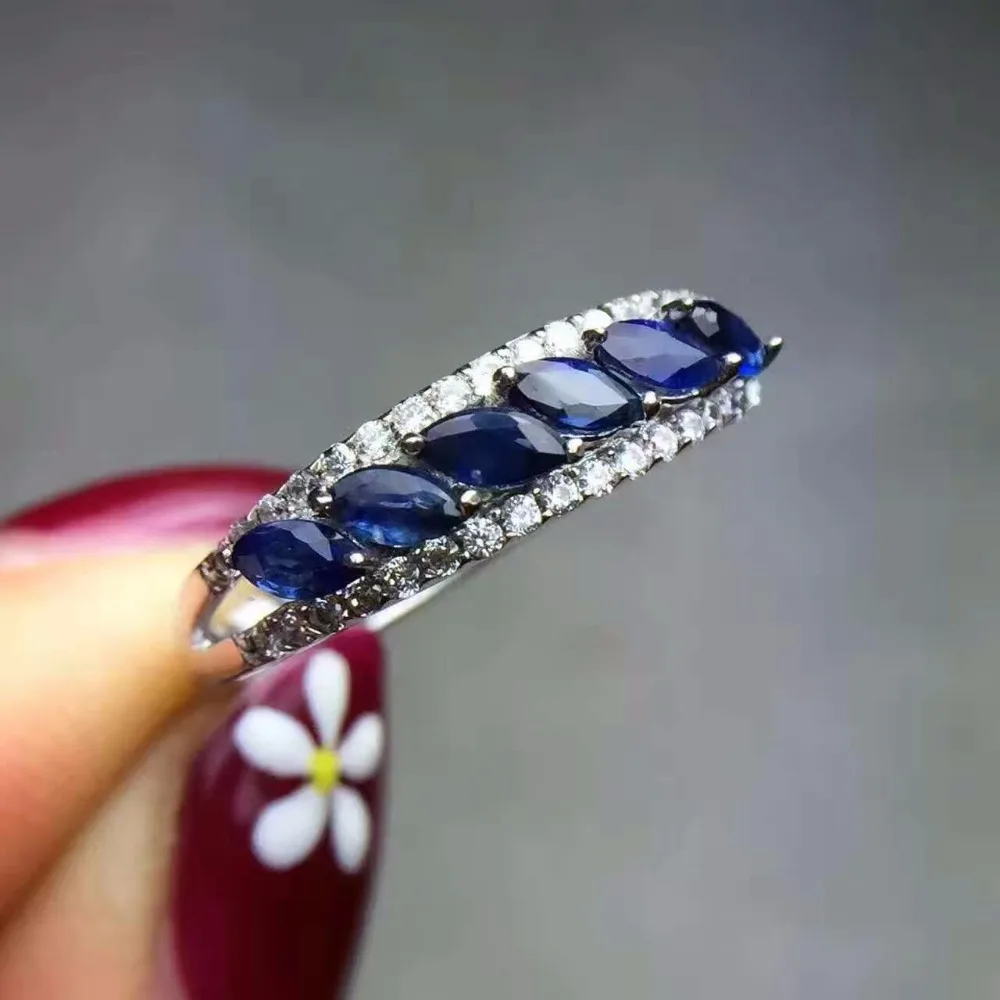 Новинка 2017 модное серебряное кольцо с сапфиром 6 шт. 2 мм * 4 натуральное темно