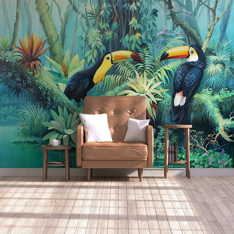 Пользовательские 3D фото обои ручная роспись тропический лес растение цветок фон