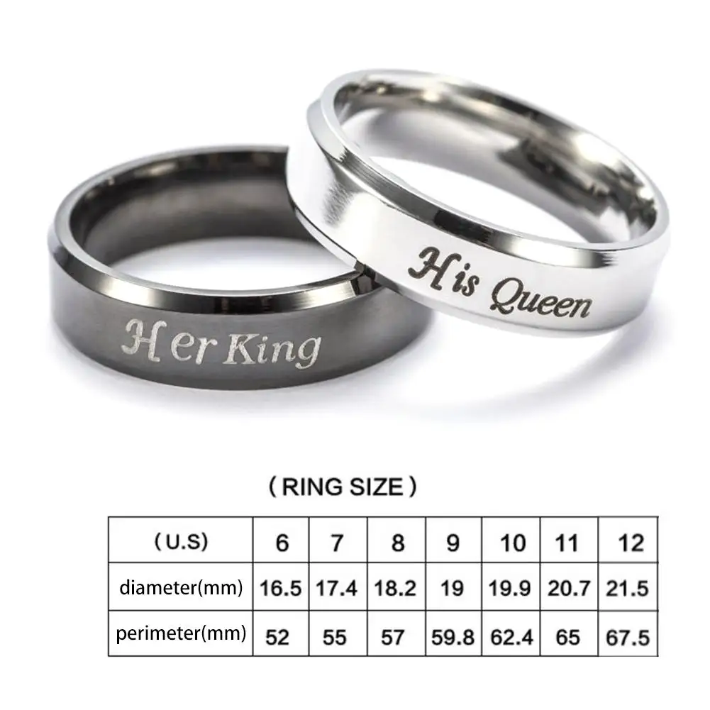 Кольца King Queen из нержавеющей стали кольца влюбленных пар для мужчин и женщин