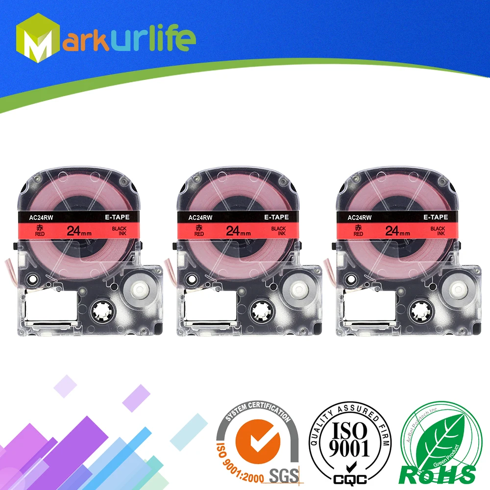 

3 Packs SC24R Red Label Black Text 24mm Printer Tape Compatible EPSON Label Printer Ribbon, For King Jim TEPRA Tape