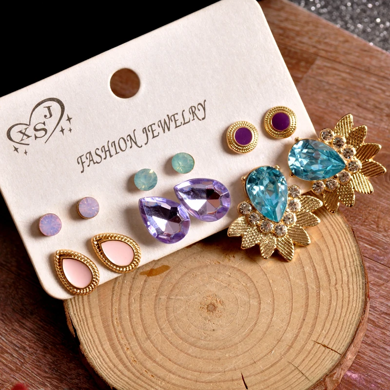 New fashion women jewelry wholesale girls party pink ear studs beautiful mix-and-match 6 pairs /set earrings Christmas gifts | Украшения и