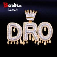 custom name gold color crown bail drip initials bubble letters chain necklaces pendant cubic zircon men hip hop jewelry