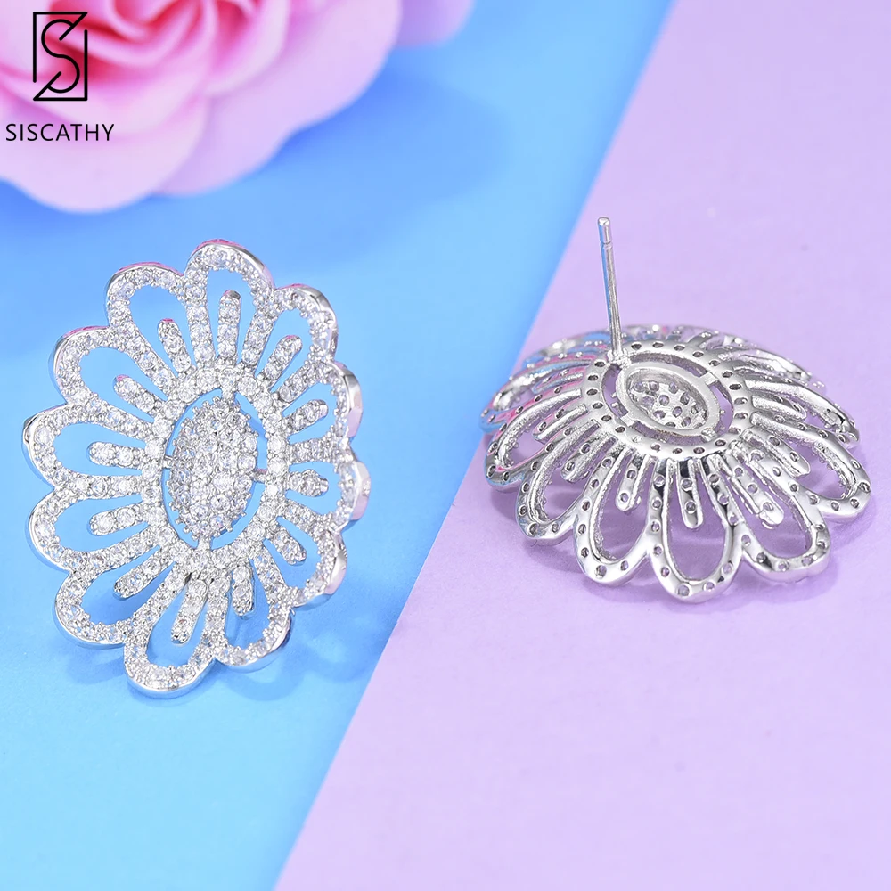 Siscathy AAA Cubic Zirconia Earrings New Fashion Women Statement Stud Hollow CZ Dubai Party Jewelry Accessories | Украшения и