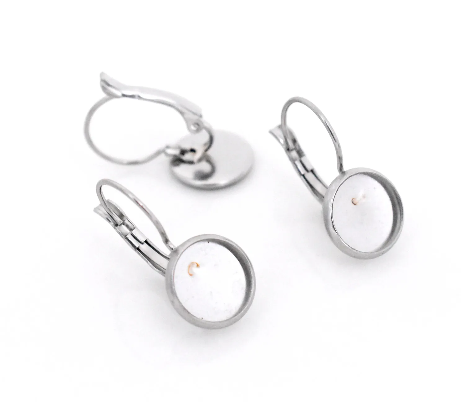 

( Never Fade ) 10mm 10pcs Stainless Steel French Lever Back Earrings Blank/Base,Fit 10mm Glass Cabochons,Buttons