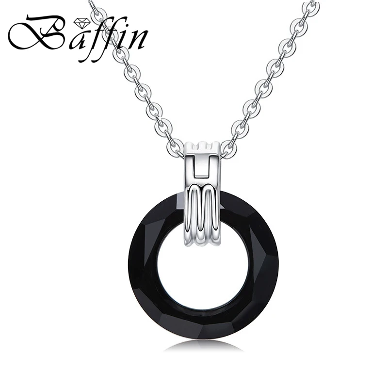 BAFFIN Цвет ful круг фантазии камень, кулон, колье кристаллами от Swarovski для Для женщин Серебряный Цвет цепи Мода ювелирные изделия - Окраска металла: Jet