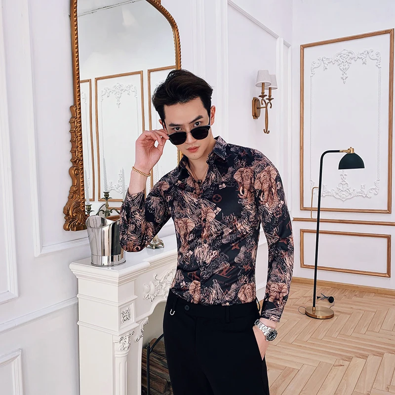 Новая мужская рубашка Camisa Masculina роскошная с длинными рукавами и принтом слона