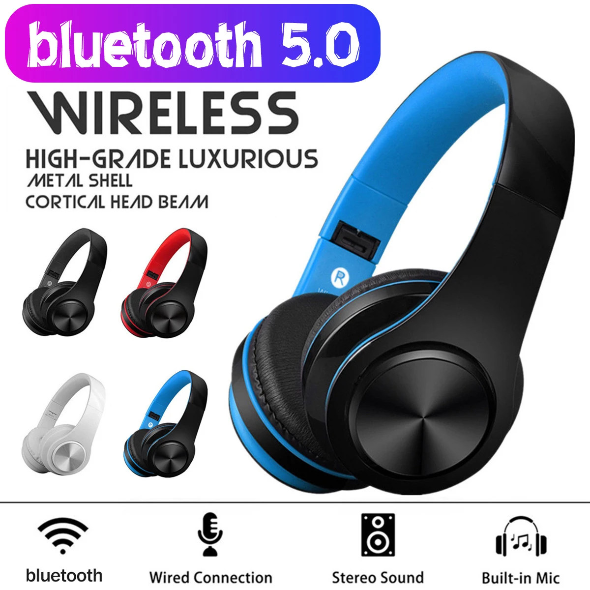 Bluetooth 5,0, беспроводные стерео наушники, складная гарнитура, наушники с микрофоном, FM, 128G, TF карта, AUX, USB, для iPhone