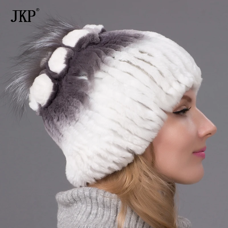 Зимние меховые шапки для женщин шапка из меха кролика Рекс серебристого лисьего