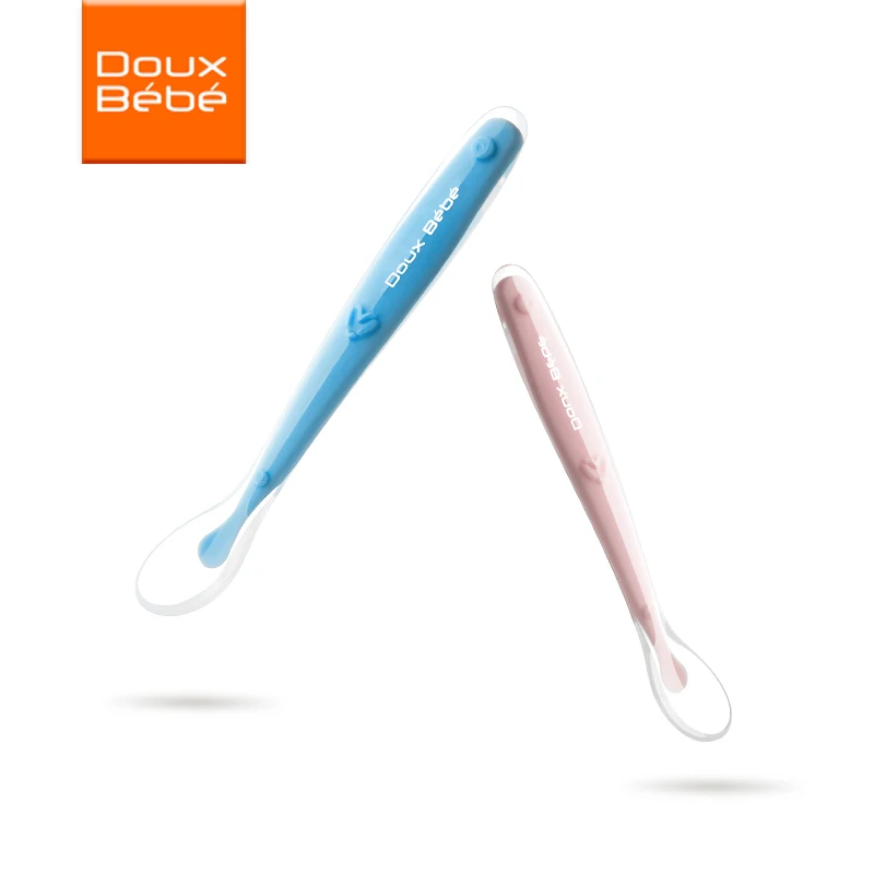 Doux Bebe 2 шт. силиконовая ложка ребенка BPA бесплатно детские столовые приборы подачи