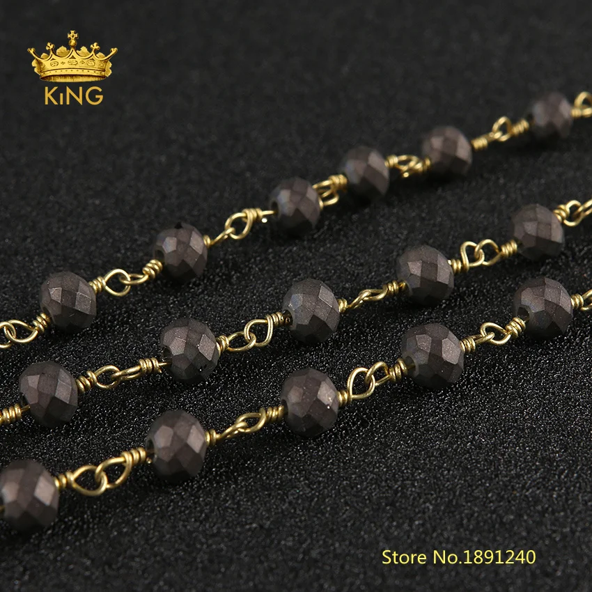 

5meters 4x6mm Dark Brown Frosted Faceted Rondelle Glass Chains,Plated Bronze Copper Links Matted Glass Jewelry Chains ZJ206-3