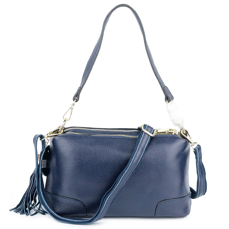 

Genuine Leather Tassel Bags For Women 2019 Triple Zipper Messenger Handbag Fashion Best Gift To Mother Shoulder Crossbody Purse