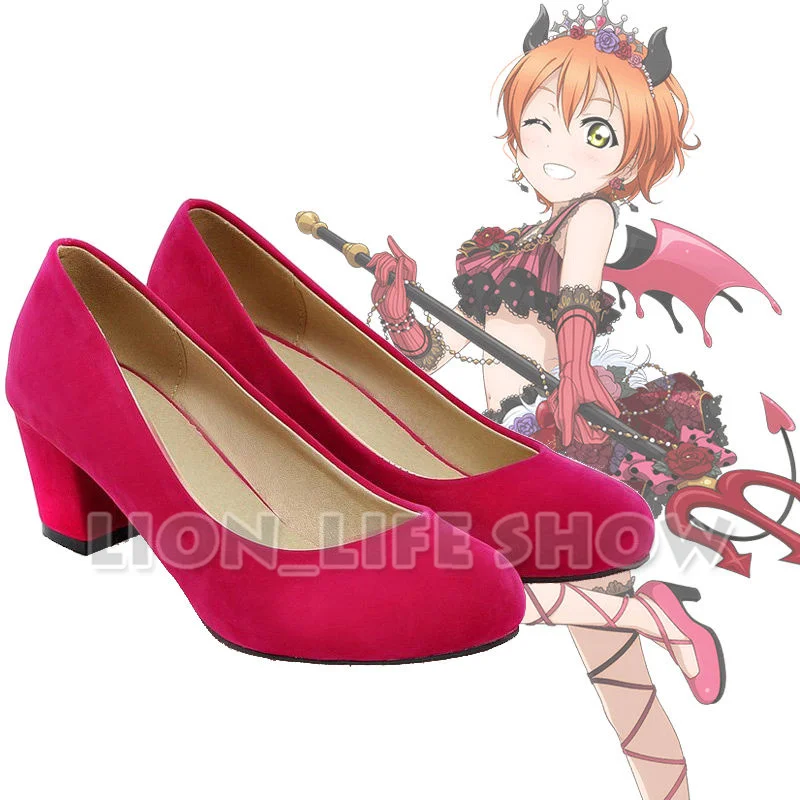 

Lovelive Devil Idol love live Women High Block Heel Suede Round Cosplay Shoes