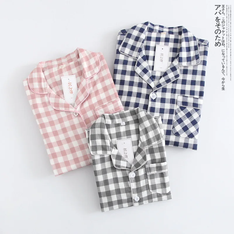 

Cotton Long Sleeve Plaid Pajamas Women Men SLeepwear Children Homewear Family Parent-Child Clothing Nightwear Long Pants