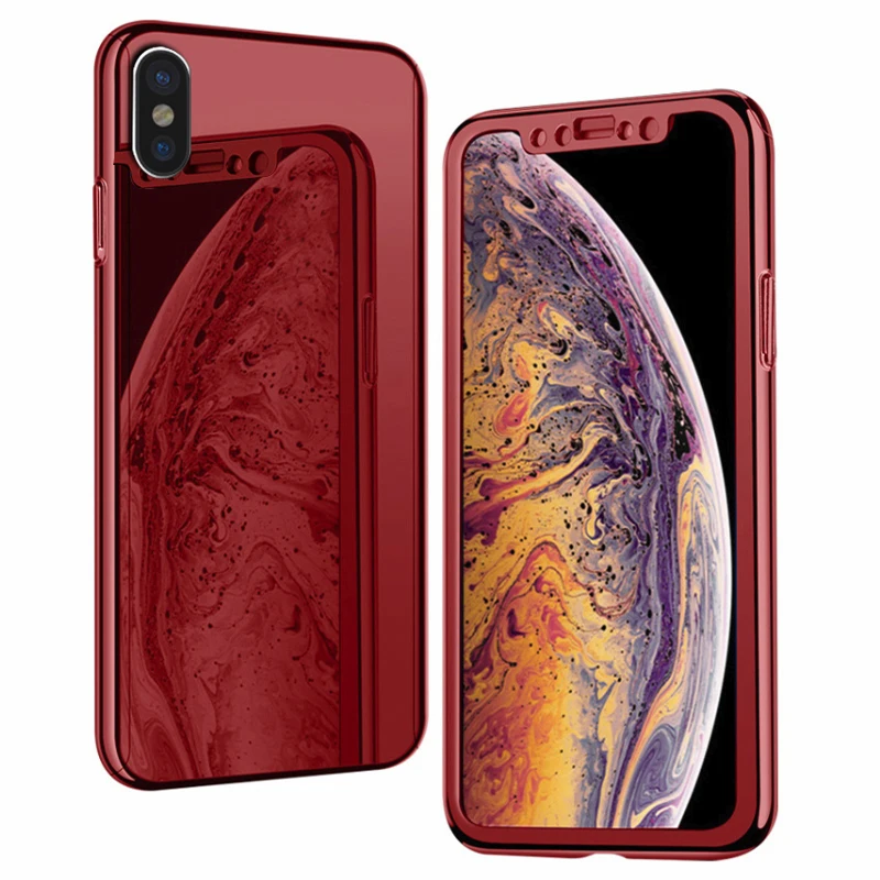 red YonLinTan i Coque чехол для Apple iphone X XR iphone XS Max на зеркале 360 защитная задняя крышка с логотипом чехлы с закаленным стеклом - Цвет: red