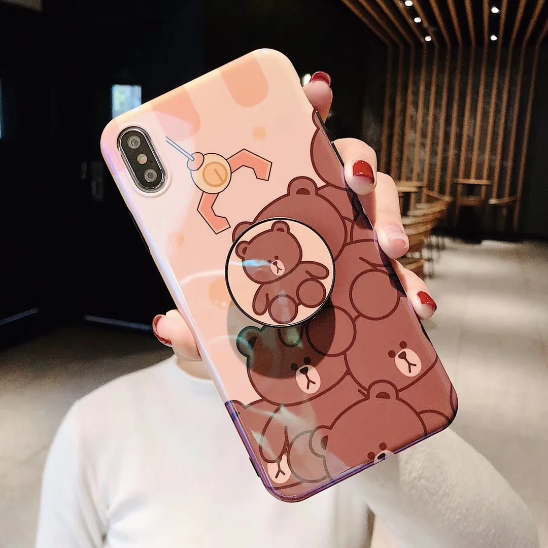 Cartoon ins crocodile Brown Bear Blu-ray with bracket Cover for iphone 11 Pro X XS Max Xr 7 8 6 6s Plus toy doll Case Fundas |