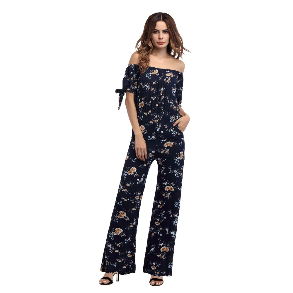 LJ Cloest Женский Летний комбинезон с цветочным принтом вырезом лодочкой короткими