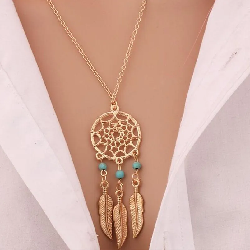 

2019 best deal fashion women retro brush feather necklace jewelry Bohemia dreamcatcher pendant chain necklace gift