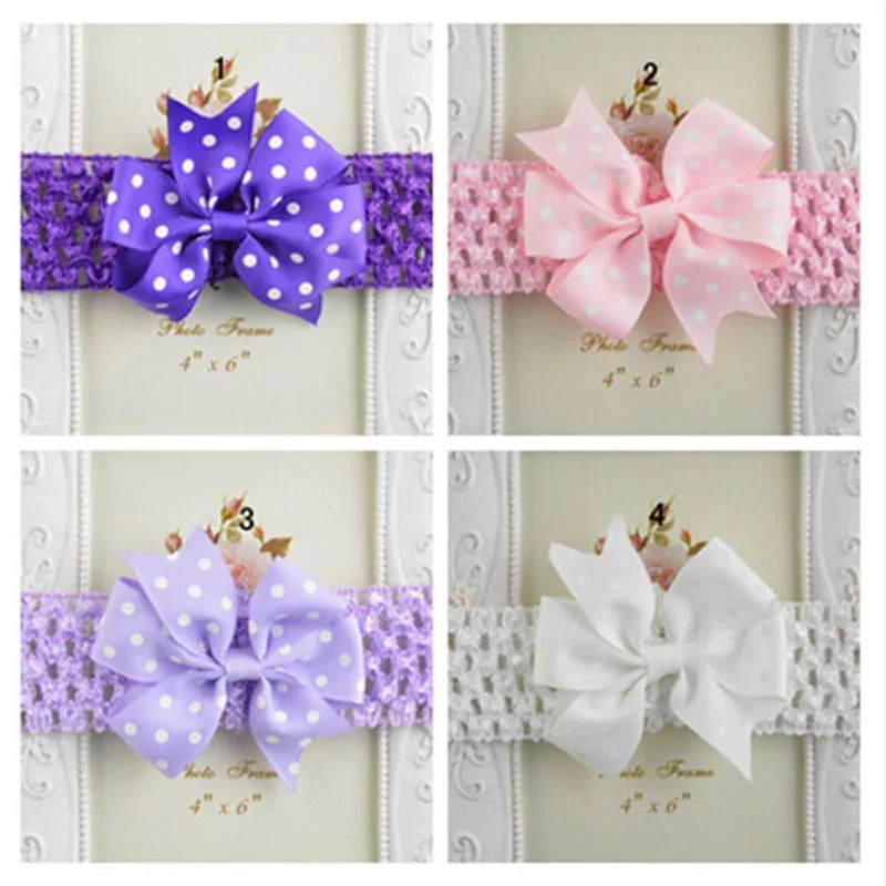 Infant Toddler Hair Accessory Polka Dot Bow decorate Baby Headband Stretchy Wraps |