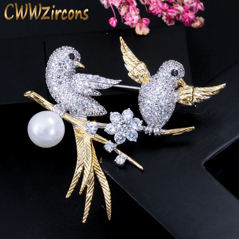 CWWZircons Lucky Bird дизайн сверкающий кубической формы циркониевый Элегантный большой Эмаль Брошь для женщин шарф Пряжка ювелирные аксессуары BH013