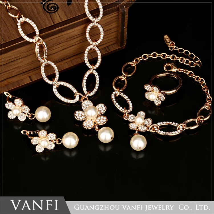 

New Fashion Austrian Crystal Champagne Color Necklace Earrings Bracelet Ring for Women Imitation Pearl Bridal Wedding Jewelry