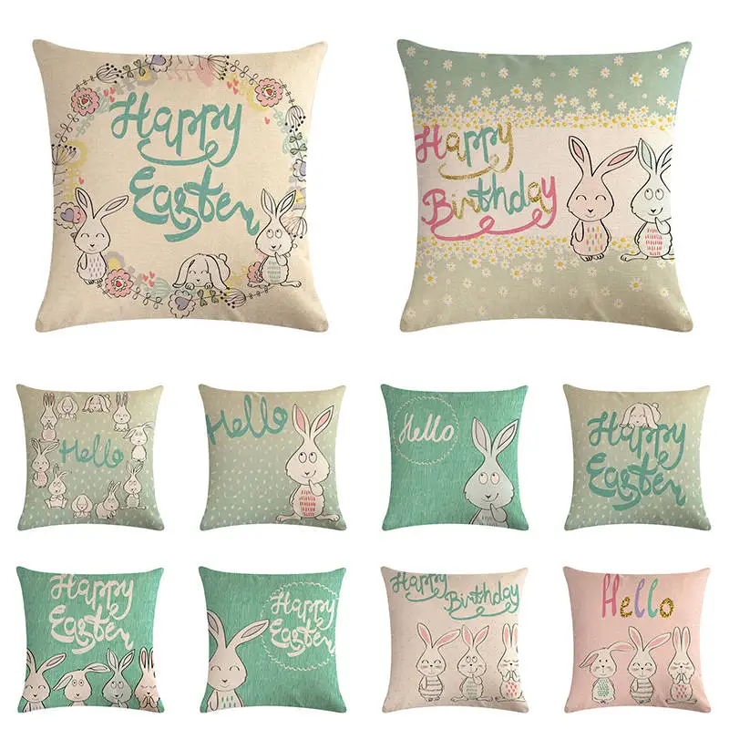 

Наволочка для подушки из льна с изображением милого мультяшного кролика и счастливой Пасхи, наволочка для подушки, наволочка для подушки, украшение Almofadas ZY1147