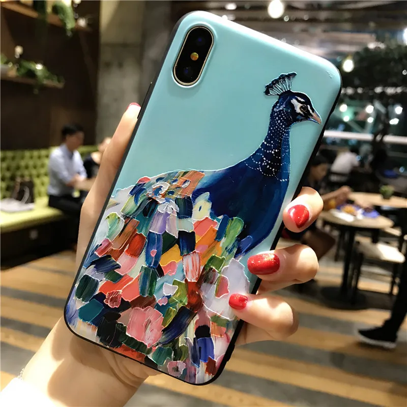 COPEONE рельефный чехол для телефона iPhone 8 Plus 3D Рисунок павлин X XS XR MAX 6 7 Мягкий