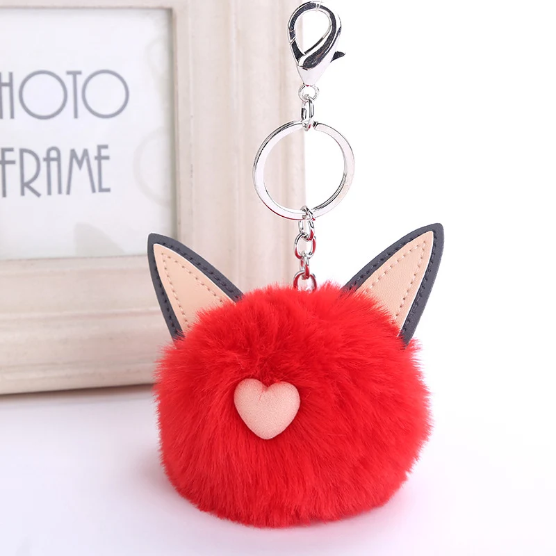 

2018 Fur Pom Pom Kitten Keychain Fake Rabbit fur ball key chain pompom Bag Charms bunny keychain Keyring Gift