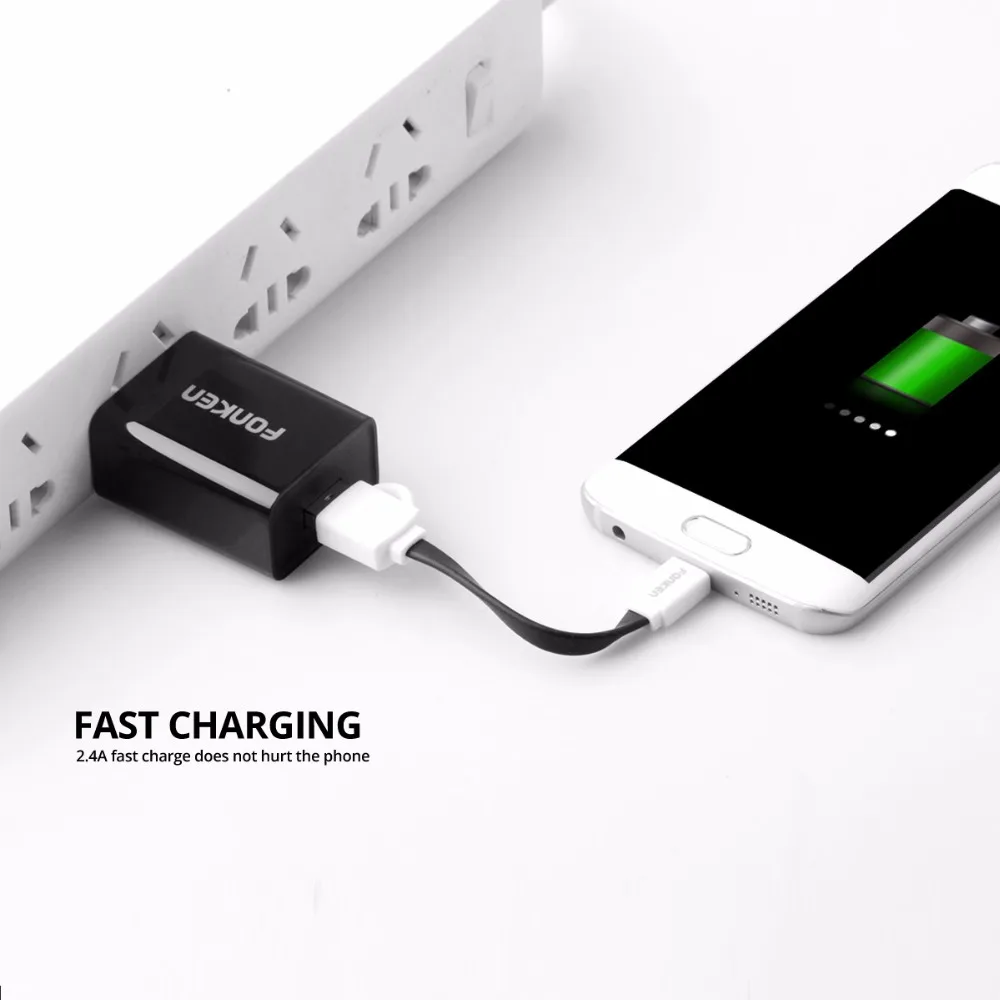 Кабель Micro USB FONKEN короткий зарядный кабель для телефона 10 см 2 4 А 0 1 м зарядки мини