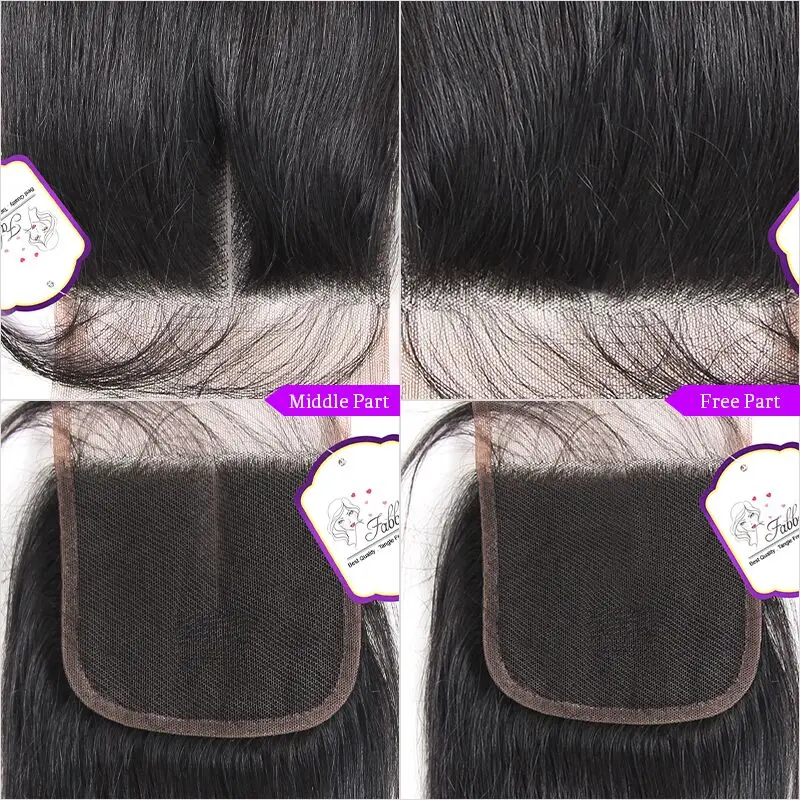 Fabbabes волос Бразильский прямые волосы Кружева Закрытие 4*4 Бесплатная Часть 100%