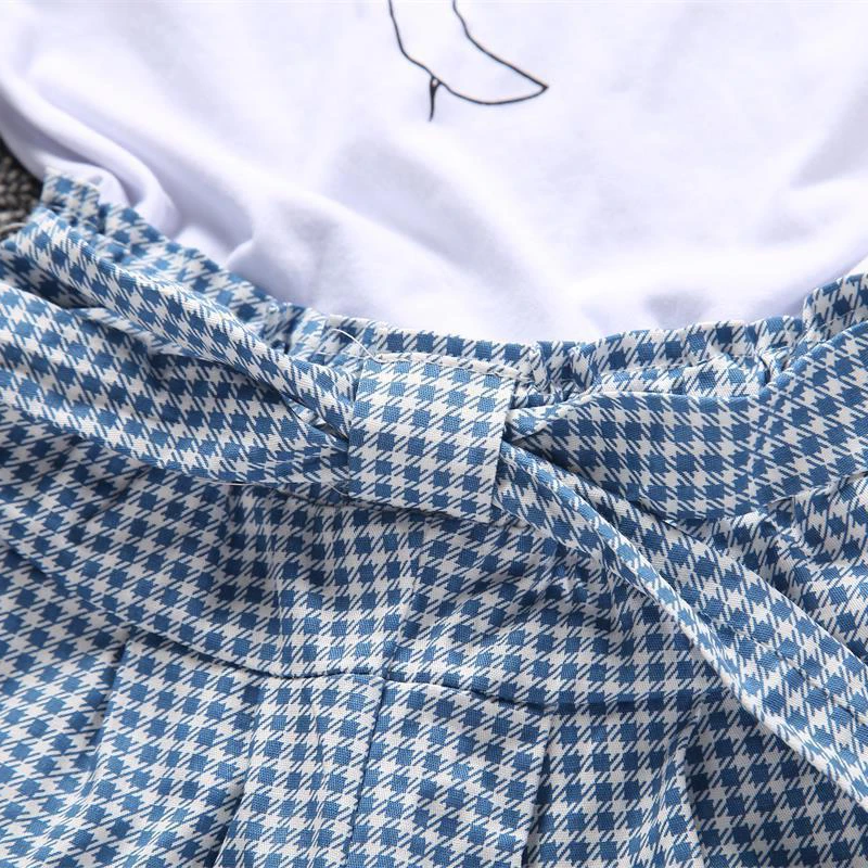 Повседневное решетки 2019 модная летняя детская Костюмы девушки из двух частей