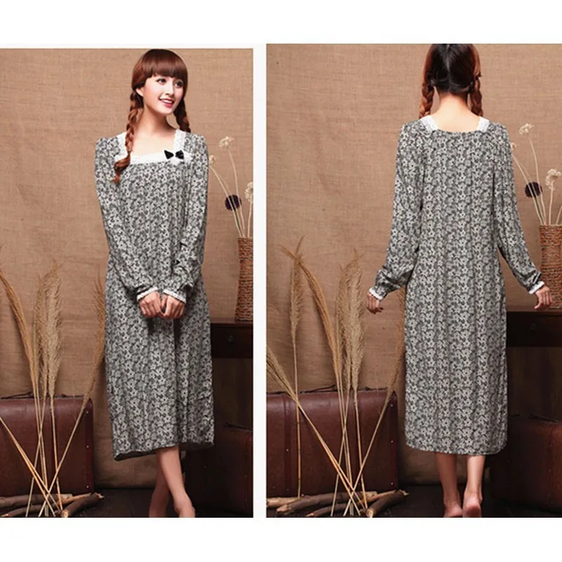 Детская ночная рубашка для женщин из хлопка с длинными рукавами и цветочным