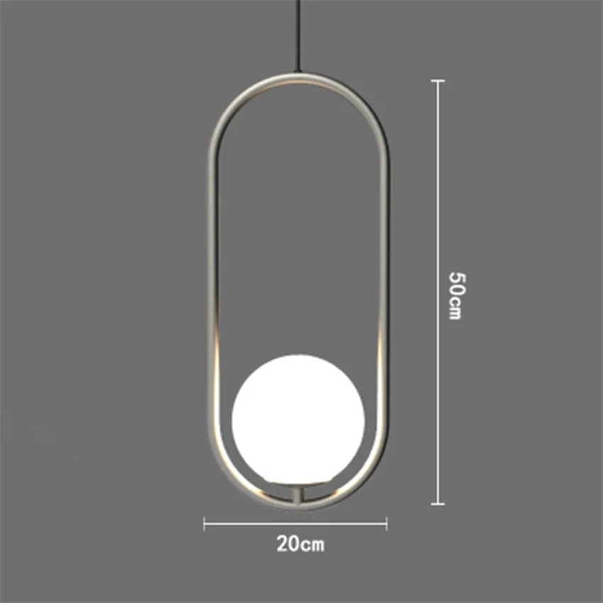 Silver 50CM Скандинавские светодиодные подвесные светильники, освещение, промышленный подвесной светильник, люстра, подвесной шар, стеклянные подвесные лампы, Кухонные светильники - Цвет корпуса: Silver 50CM