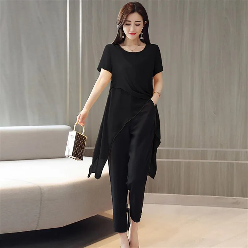 Женская шифоновая блузка с коротким рукавом асимметричная летняя рубашка