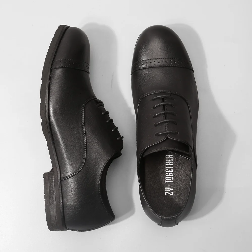 British classic round toe lace up bullock leather shoes black/coffee casual for men real breathable oxford | Обувь