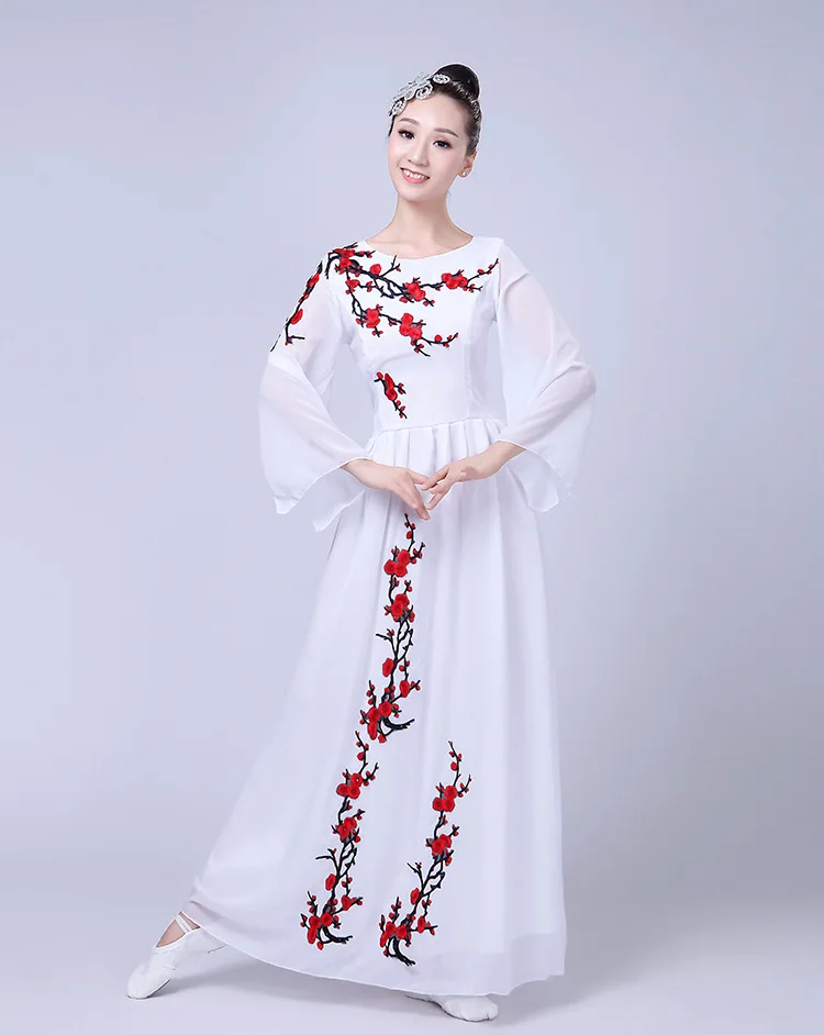 2018 New National Chorus Costumes Women's Long Skirt Classical Dance Dress Folk Music Guzheng Accompaniment Perfor |