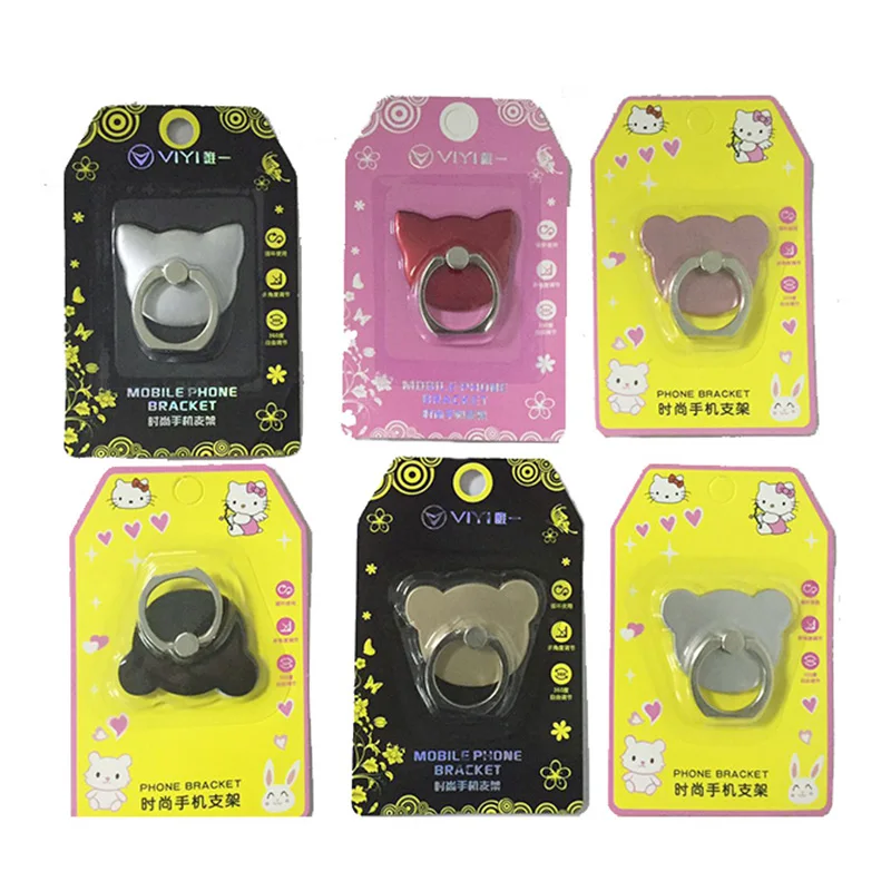 Мультфильм медведь кошка голова дизайн палец кольцо мобильный телефон держатель