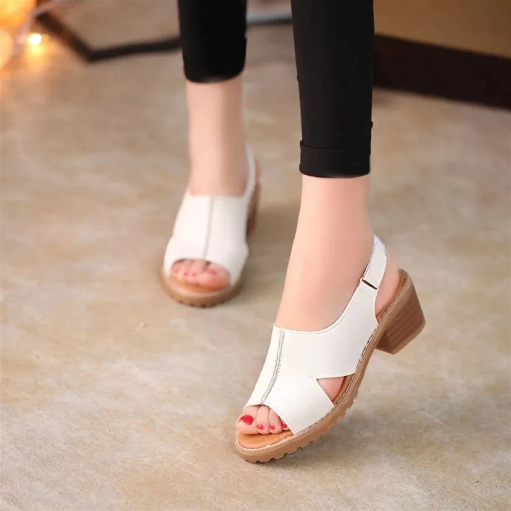 Fashion Womens open toe heels sandals Summer Skid-proof Thick Peep sandal Hoop&ampLoop Leisure Sandals #G5 | Обувь