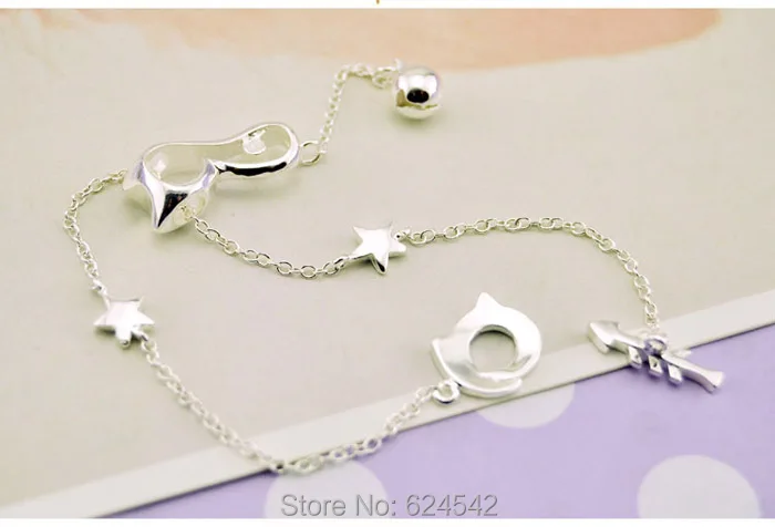 Женский браслет-цепочка в форме кошки из серебра 925 пробы | Украшения и аксессуары