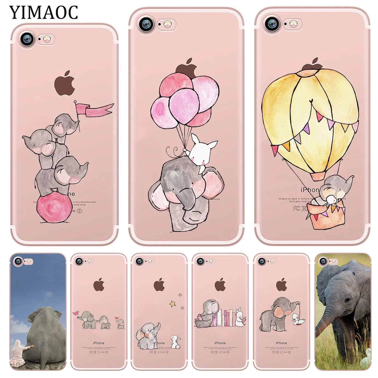 

YIMAOC Cartoon cute elephant and rabbit Soft Silicone Phone Shell Case for iPhone XR X XS 11 Pro Max 5 5S SE 6 6S 7 8 Plus 10