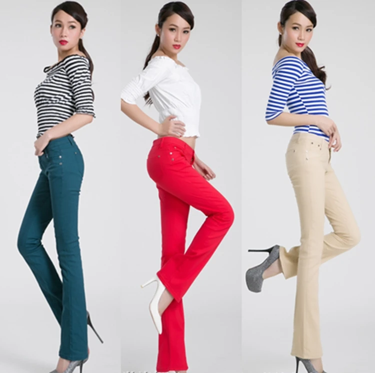Женские эластичные джинсы яркие брюки клеш с широкими штанинами Осень зима