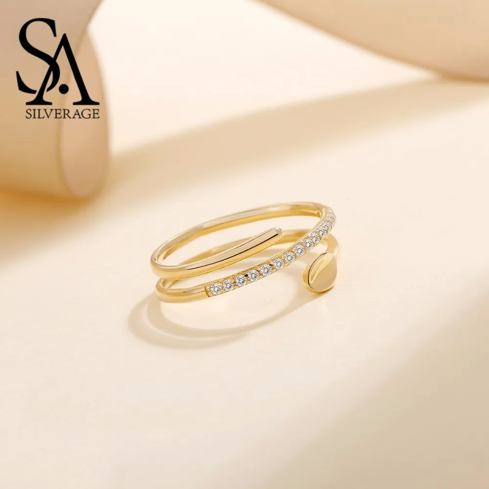 SA SILVERAGE 925 пробы серебряная ложка обручальные кольца для женщин 18 K желтое золото