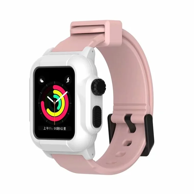 pink-white JANSIN светящийся спортивный ремешок для Apple Watch band 44 мм 42 мм водонепроницаемый чехол-браслет iwatch Series 4 3 2 защитный чехол - Цвет ремешка: pink-white