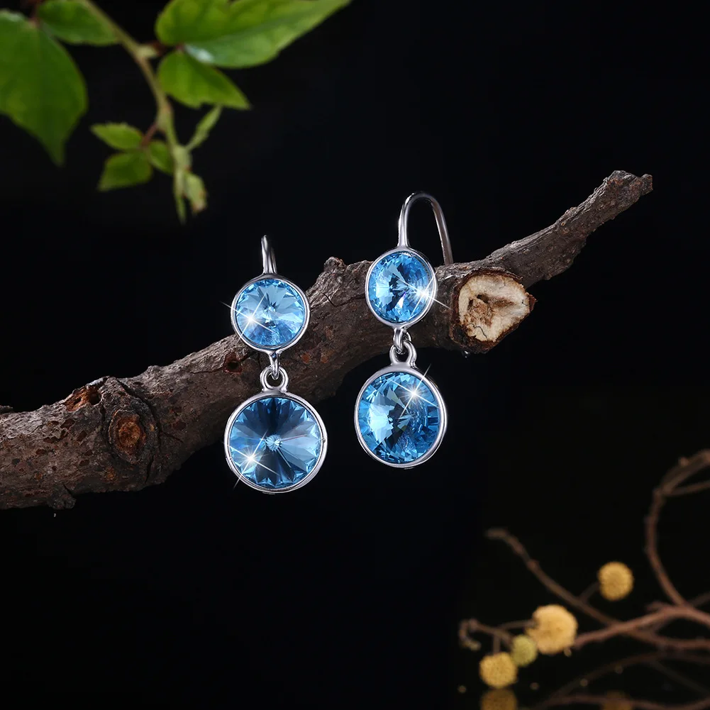 Austrian Crystal Earrings Round Blue For Women Silver s925 Female Gift Fashion | Украшения и аксессуары
