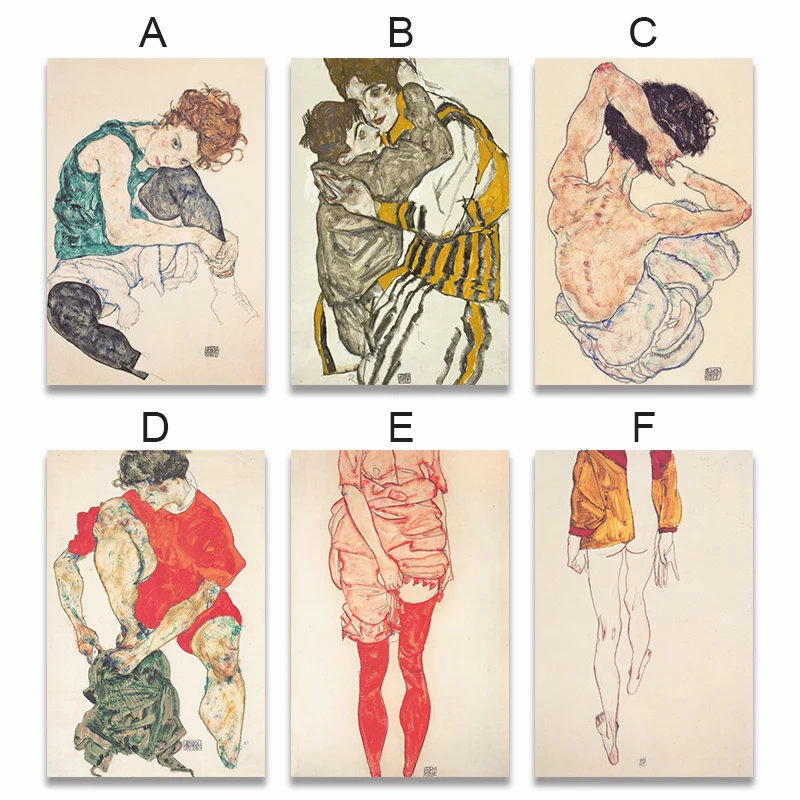 Egon Schiele тело цвет деление эскиз фигуры холст искусство печать живопись плакат, настенные картины для гостиной, домашний декор
