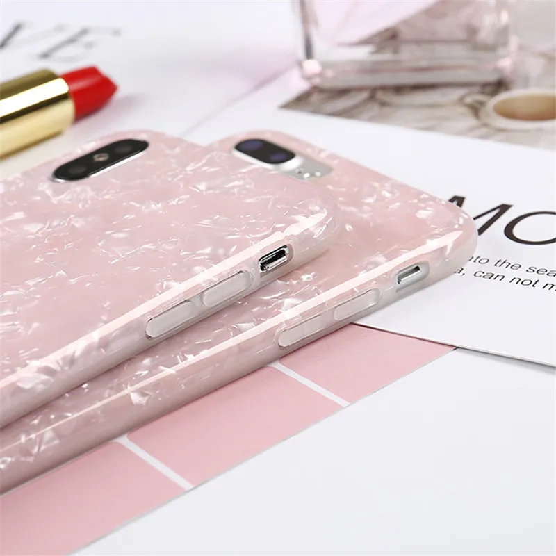 Pink Girly Silicone Case For iPhone 7 8 Plus Glitter Ocean Dream Shell Diamond Cover XR XS Max 6 6S Candy Cape |