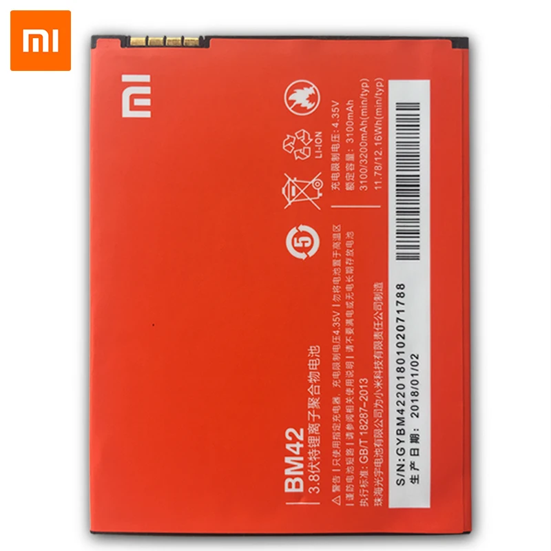Xiao Mi Оригинальный аккумулятор для мобильного телефона BM42 Xiaomi Redmi Note 4G Prime Hongmi Li Ion