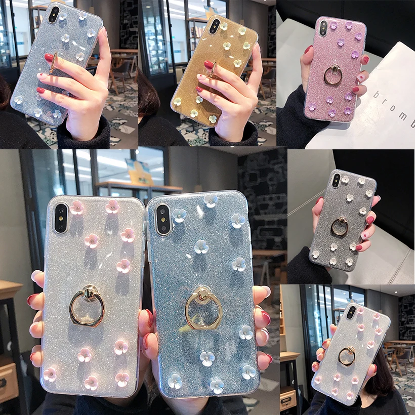 Gliiter Mi 9 Cases For Xiaomi SE 8 Pro A2 Lite 6X 5X A1 Pocophone F1 6 Plus 5S 5C 5 Ring Flower Cover Bumper |