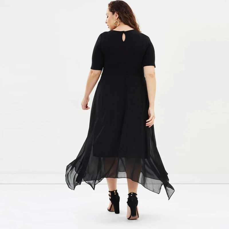 Летнее женское платье больших размеров 7xl 6xl 5xl 2018 асимметричное черное