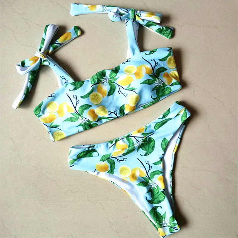 Женский комплект бикини с пуш апом пикантный бандажный купальник высокой талией